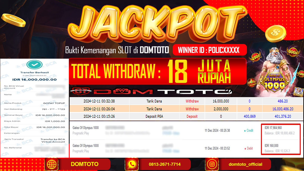 JACKPOT SLOT GATES OF OLYMPUS 1000 11 DESEMBER 2024 